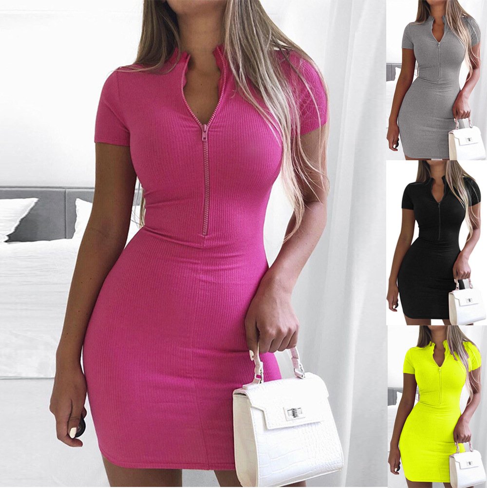 High Neck Short Sleeve Women's Wrapped Skirt